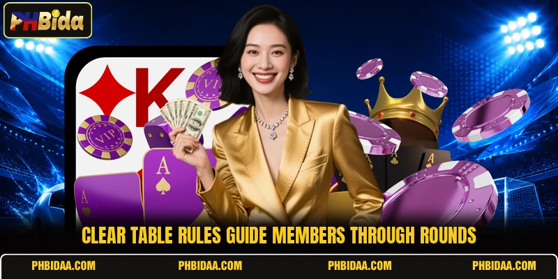Clear table rules guide members through rounds