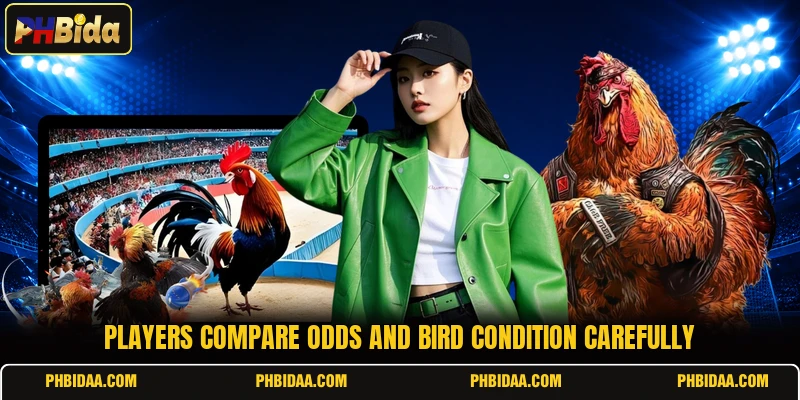 Players compare odds and bird condition carefully