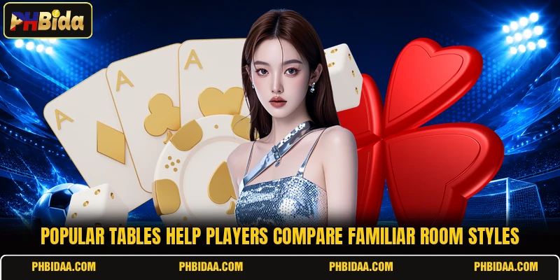 Popular tables help players compare familiar room styles
